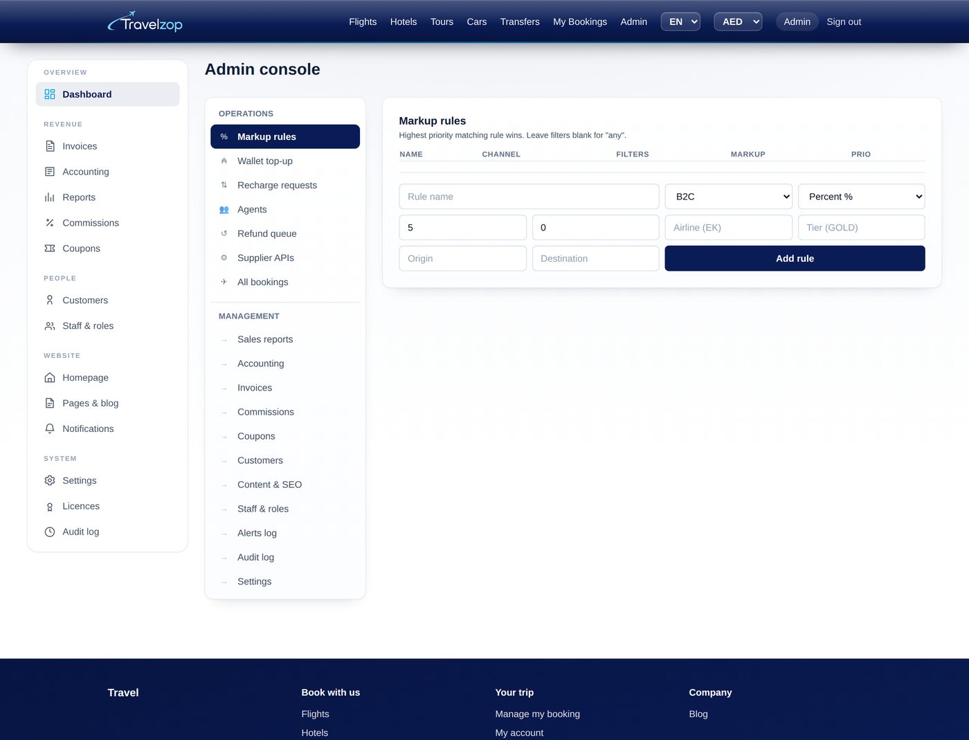 The supplier API manager listing registered adapters with their credential fields